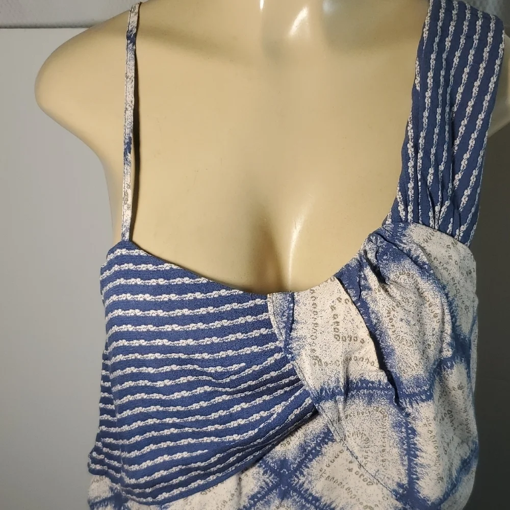 Free People Indigo Call On Me Tank Size S Blue and Cream Blouse